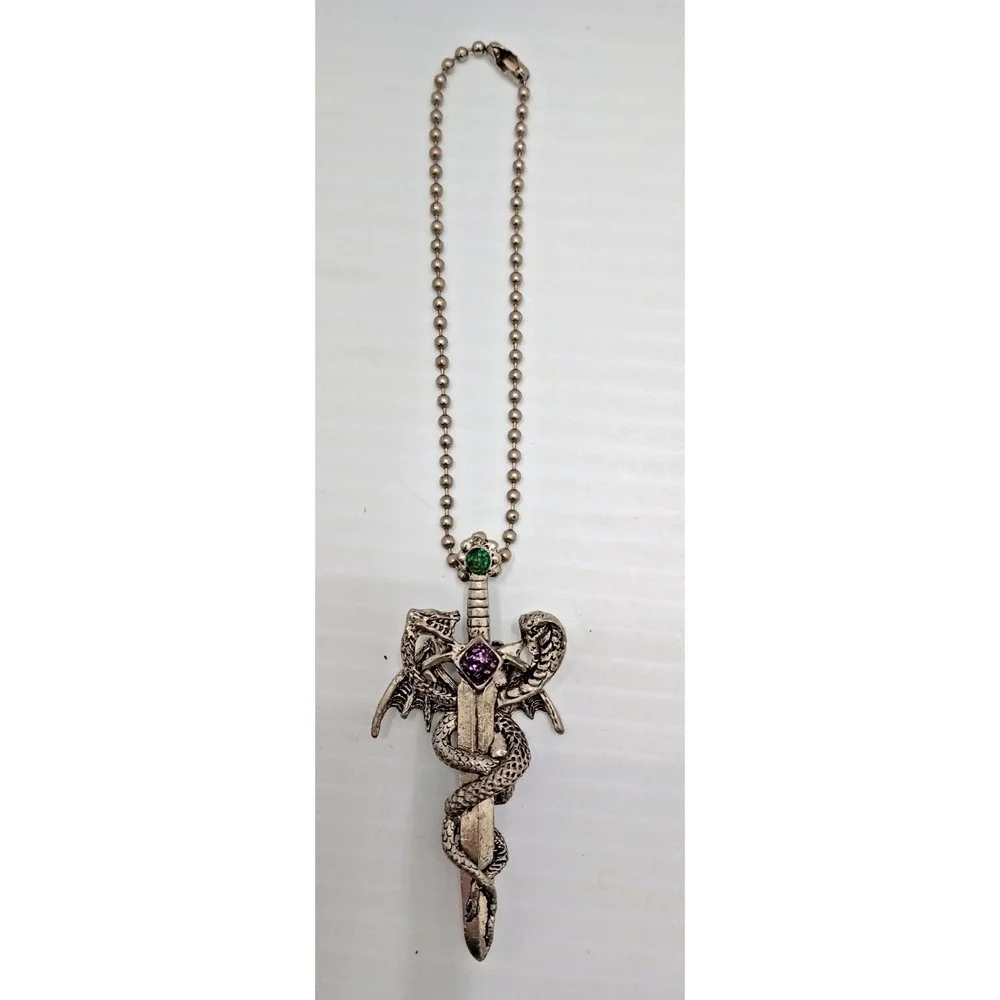 CCI Dragon Sword Pendant Necklace Gothic Fantasy Silver Tone 2 1/2 Inch
